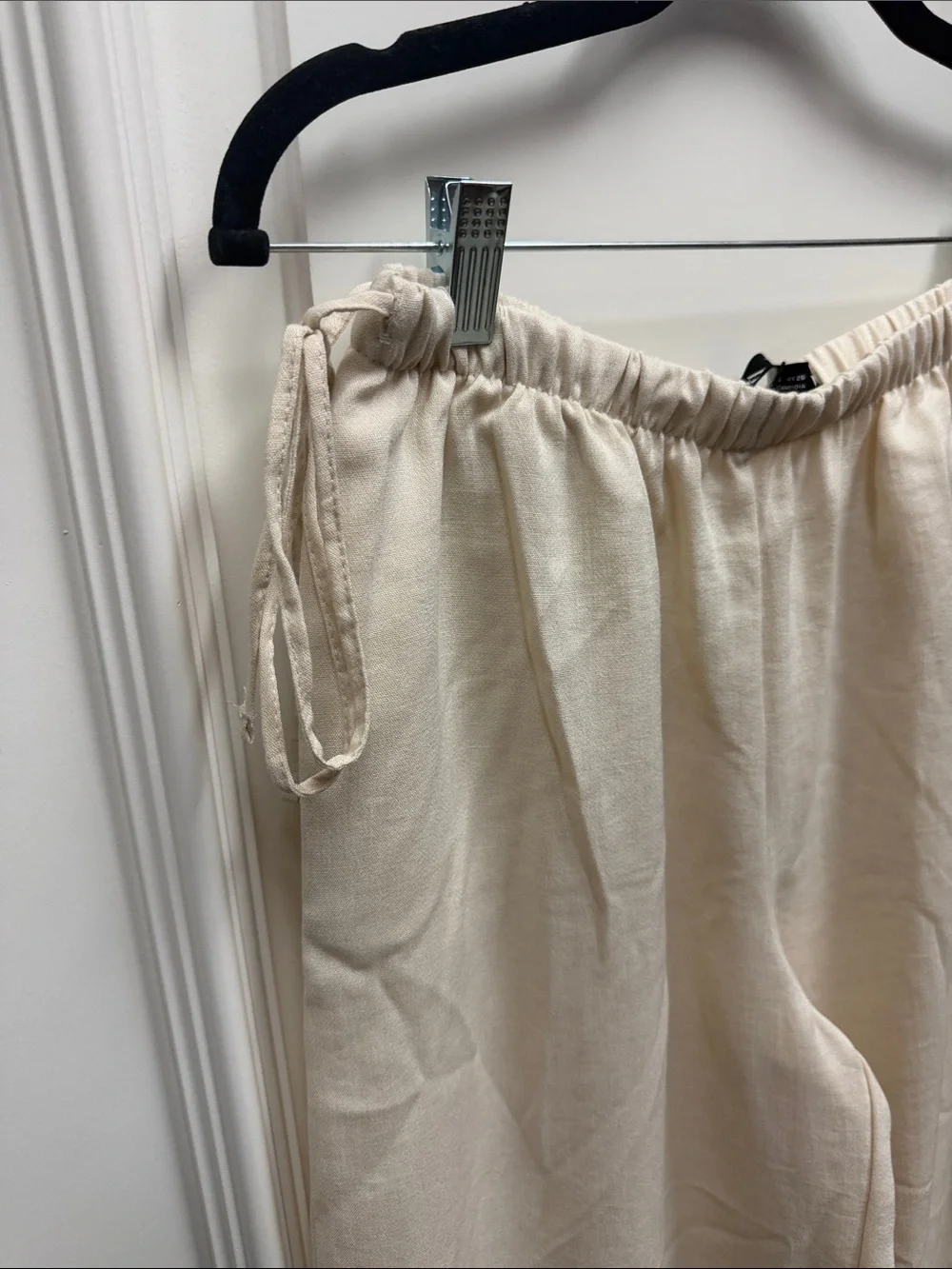 Zara Wide Leg Drawstring linen low rise side tie Cream ecru khaki trouser pants